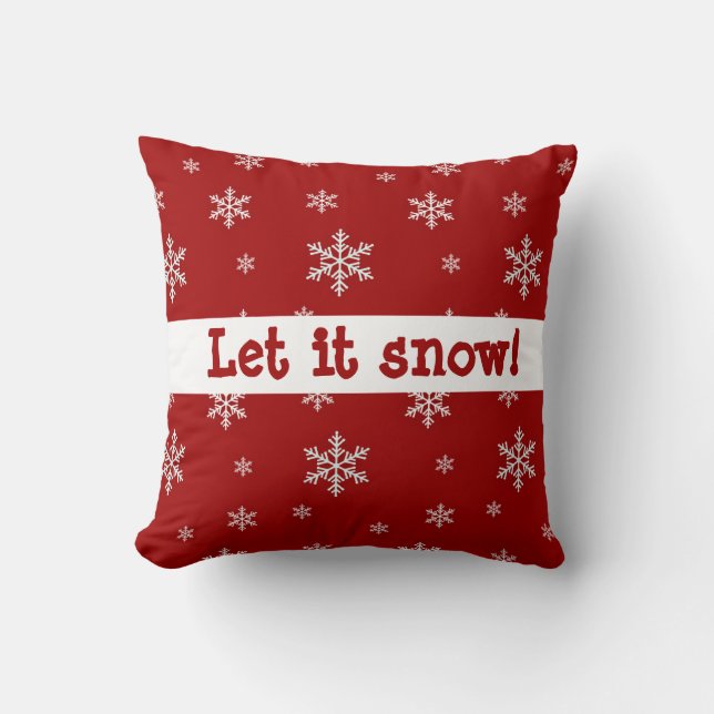 Red Snowflake "Laat het sneeuwen" Pillow Kussen (Voorkant)