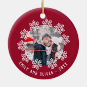 Red Snowflake Lijst Couple Keepomwille Foto Keramisch Ornament (Achterkant)