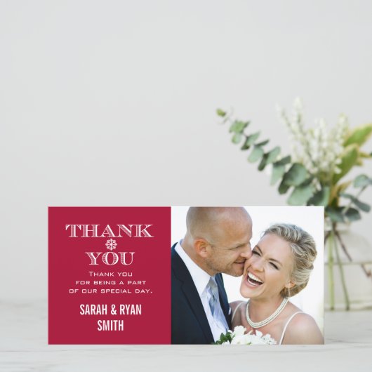 Red Snowflake Mariage Photo Merci Cartes (Debout devant)