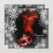 Red Snowflake Masquerade Party Kaart (Voorkant / Achterkant)