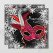 Red Snowflake Masquerade Party Kaart (Voorkant / Achterkant)