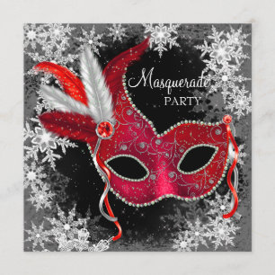 Red Snowflake Masquerade Party Kaart