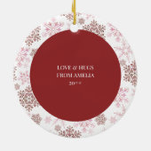 Red Snowflake Merry Bright en kerstfoto Keramisch Ornament (Achterkant)