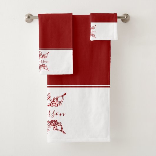 Red snowflake personalized  bath towel set bad handdoek (Insitu)