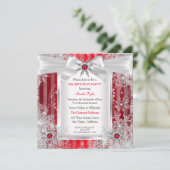 Red Snowflake Silver Bow Winter Wonderland Kaart (Staand voorkant)