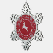 Red Snowflake Silver Reindeer Tin Sneeuwvlok Ornament (Rechts)