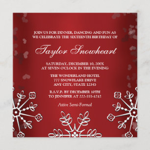 RED SNOWFLAKE SWEET SIXTEEN BIRTHDAY KAART