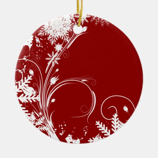 Red Snowflake Swirl-kerstversieringen Keramisch Ornament (Voorkant)