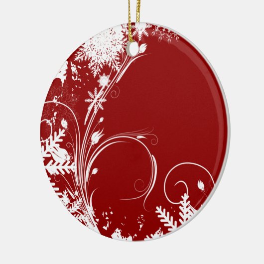 Red Snowflake Swirl-kerstversieringen Keramisch Ornament (Links)