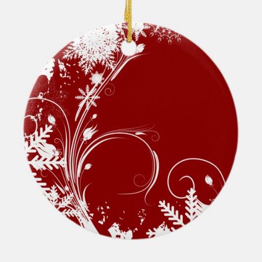 Red Snowflake Swirl-kerstversieringen Keramisch Ornament (Achterkant)