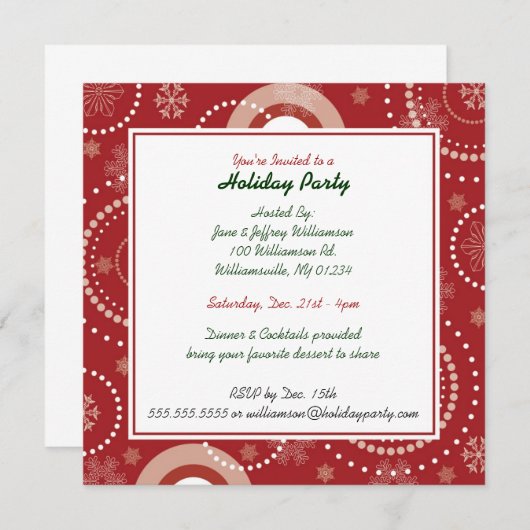 Red Snowflake Swirls Fête Invitations (Devant / Derrière)