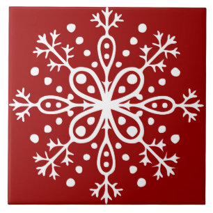 Red Snowflake Tile Tegeltje