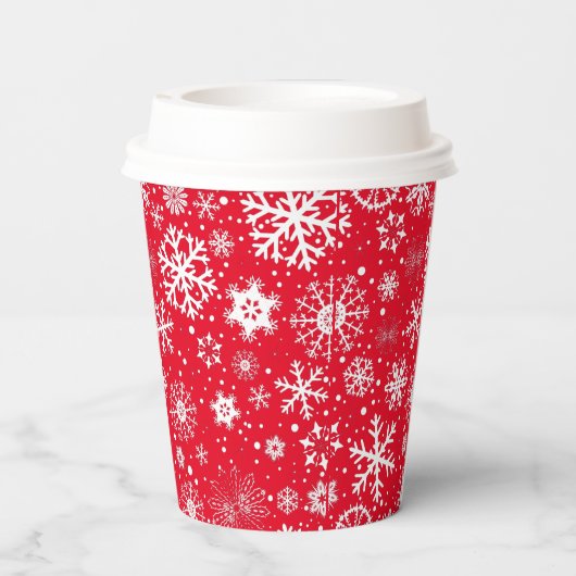 Red Snowflake TWO Paper Cup Papieren Bekers (Achterkant)