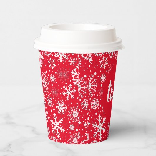 Red Snowflake TWO Paper Cup Papieren Bekers (Rechts)