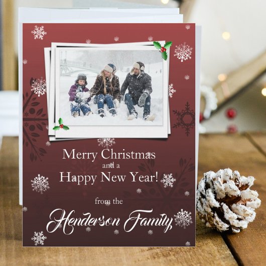 Red Snowflakes Flat Holiday Carte photo