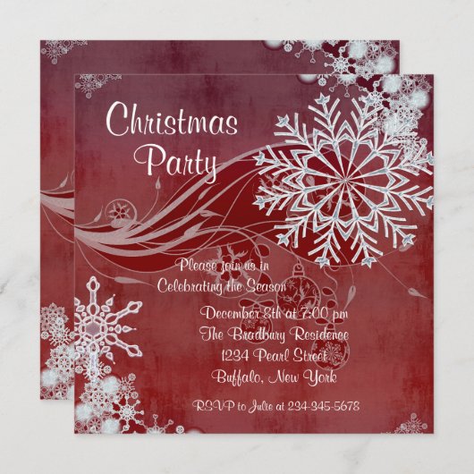 Red Snowflakes Noël Invitations (Devant / Derrière)