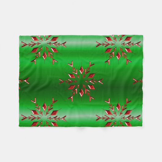 Red Snowflakes op groene kerst Fleece Deken (Voorkant (Horizontaal))