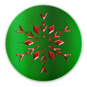 Red Snowflakes op groene kerst Keramische Knop (Voorkant)