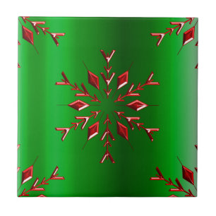 Red Snowflakes op groene kerst Tegeltje