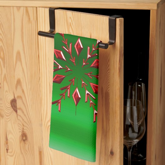 Red Snowflakes op groene kerst Theedoek (Derde Gevouwen)