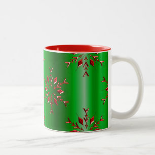 Red Snowflakes op groene kerst Tweekleurige Koffiemok