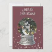 Red Snowglobe Snowflake Foto Flat Holiday Kaart (Voorkant)