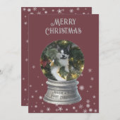 Red Snowglobe Snowflake Foto Flat Holiday Kaart (Voorkant / Achterkant)