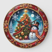 Red Snowman Christmas Ribbon Grote Klok (Voorkant)