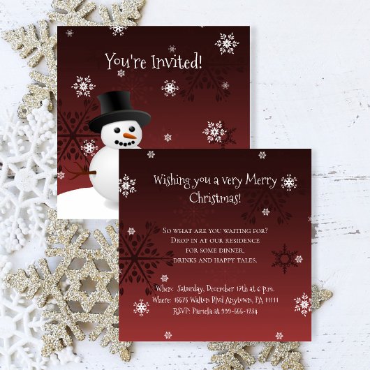 Red Snowman hiver scène Noël Invitation