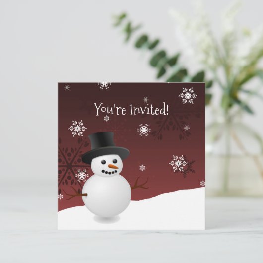Red Snowman hiver scène Noël Invitation (Debout devant)