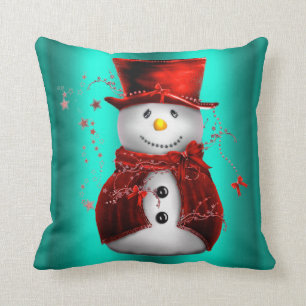 Red Snowman met Blauwgroen kerst Kussen