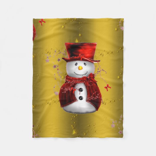 Red Snowman op Gold Kerstmis Fleece Deken (Voorkant)