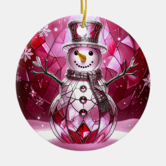 Red Snowman Snowflakes Holiday Ornament (Voorkant)