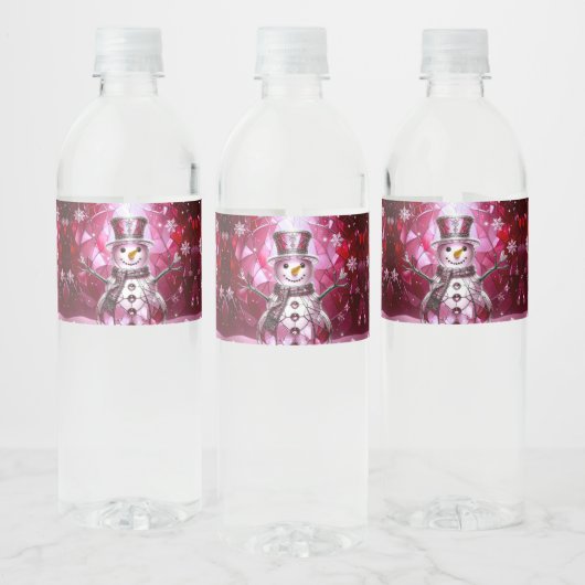 Red Snowman Snowflakes Holiday Waterfles Etiket (Flessen)