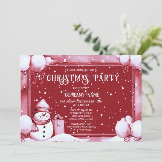 Red Snowman Snowy Kerstfeest Vakantie Kaart (Staand voorkant)