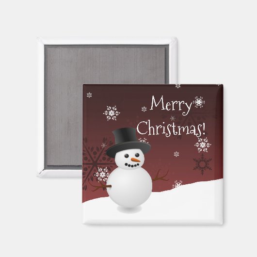 Red Snowman Winter Scenery kerstmagneet Magneet (Voorkant / Achterkant)