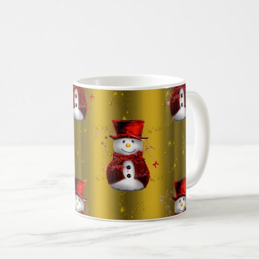 Red Snowmen op Gold Koffiemok (Voorkant rechts)