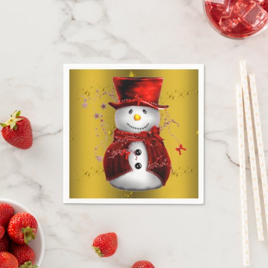 Red Snowmen op Gold Servetten (Insitu)