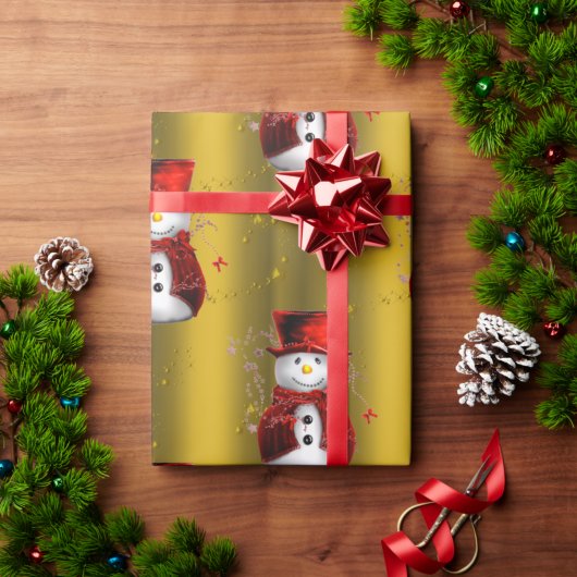 Red Snowmen op gouden kerst Cadeaupapier