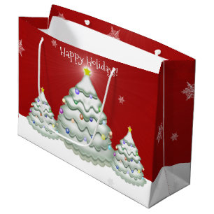 Red Snowy kerstboom Gift Bag Groot Cadeauzakje
