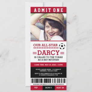 Red Soccer Bat Mitzvah Invites Kaart