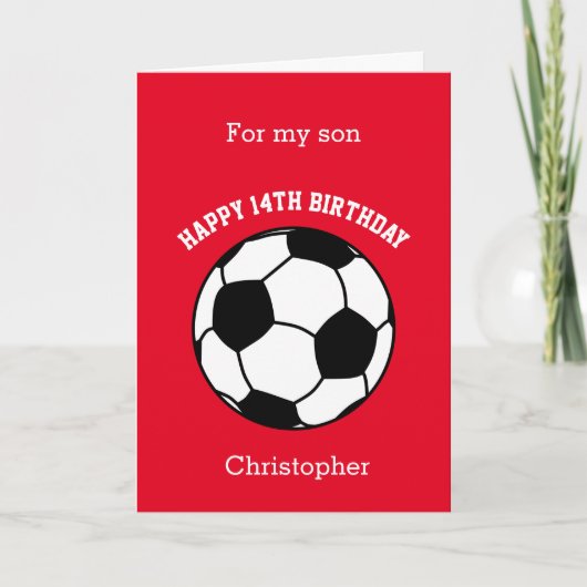 Red Soccer Sport 14th Birthday Card Kaart (Voorkant)