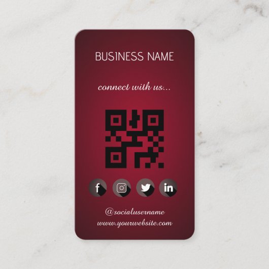 Red -Social Media QR Code Carte de visite (Devant)