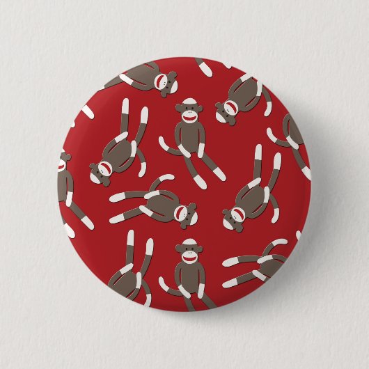 Red Sock Monkey Print Ronde Button 5,7 Cm (Voorkant)