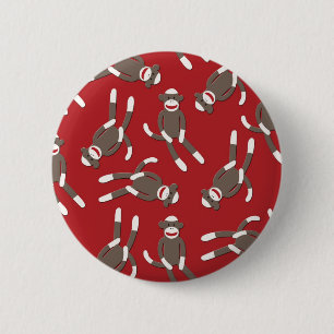 Red Sock Monkey Print Ronde Button 5,7 Cm