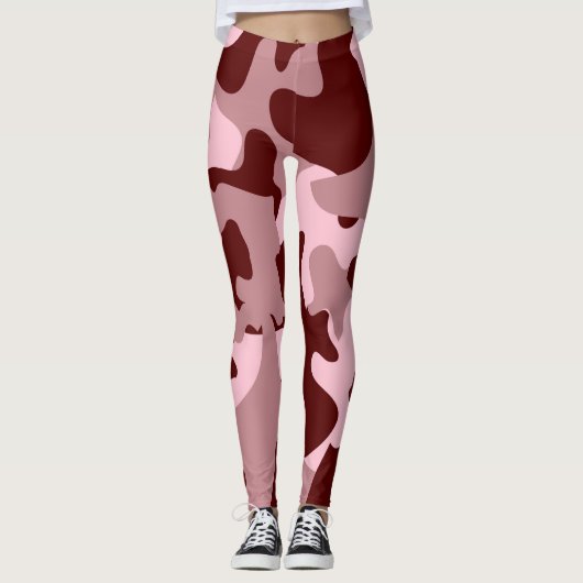 Red Soft Rose Wine Camouflage Leggings (Devant)