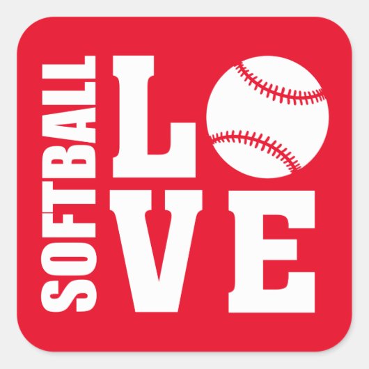 Red Softball Love Vierkante Sticker (Voorkant)