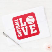 Red Softball Love Vierkante Sticker (Envelop)