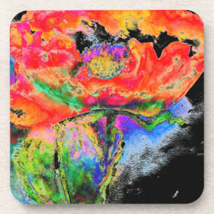 Red Solar Poppy - zwarte achtergrond Onderzetter
