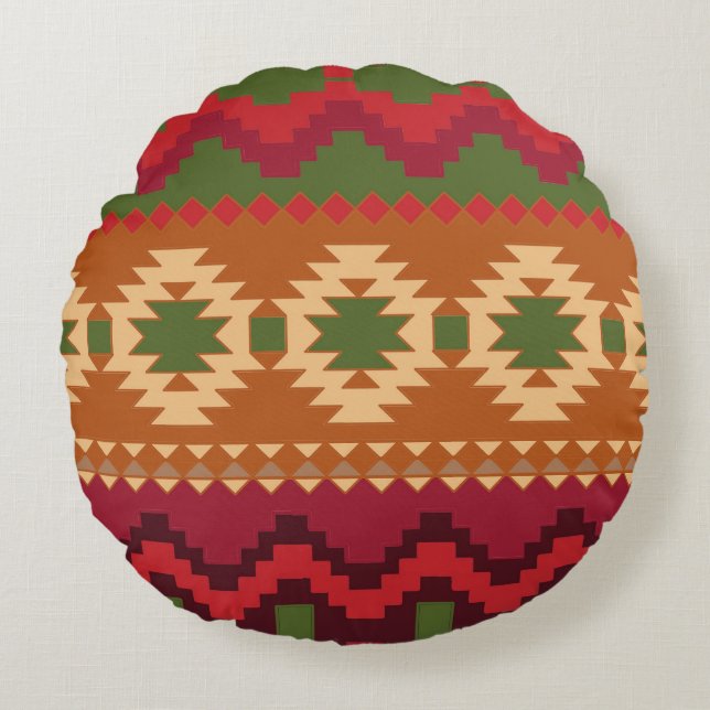 Red Southwest Pattern - westerne abstracte kunst Rond Kussen (Voorkant)
